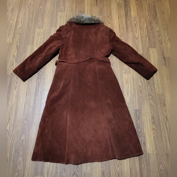 70s Vtg Suede Leather Full Length Coat w/ Real Fur Collar Size 17 Fits 10 C71 - Picture 9 of 13